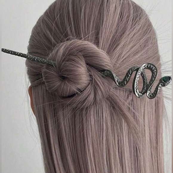 Accessories - Goth Vintage inspired Snake Hair Accessory, Silver Color, Green faux Jewel eyes